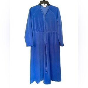 Vintage Vanity Fair Plush Velvet Velour House Coat Robe with Tassels Blue Size S
